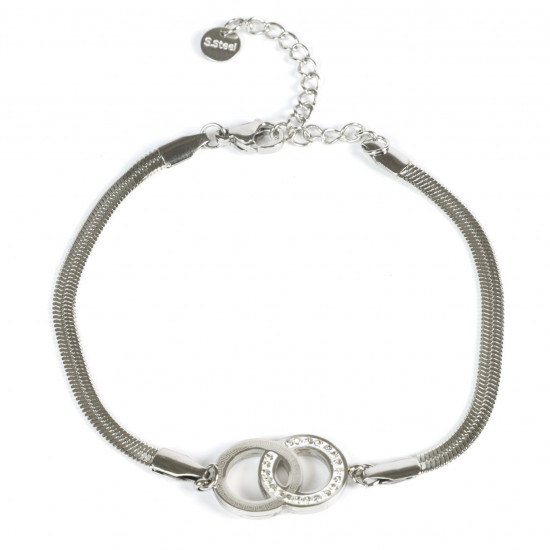 Grossista gioielli in acciaio inox per rivenditore, Bracciale placcato argento con anelli intrecciati