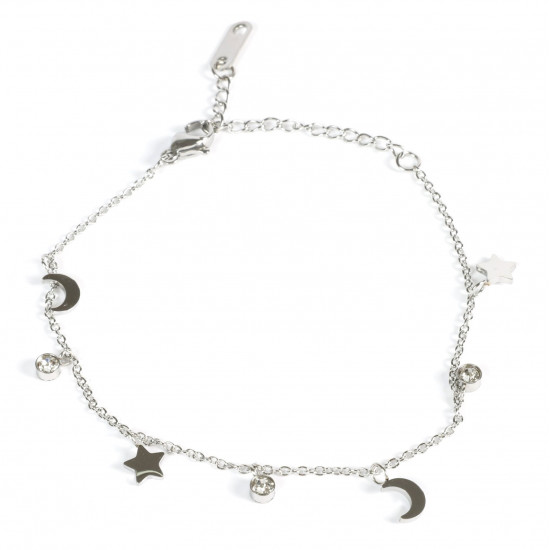 Grossista di gioielli in acciaio inox per il rivenditore, Bracciale d'argento con lune e stelle