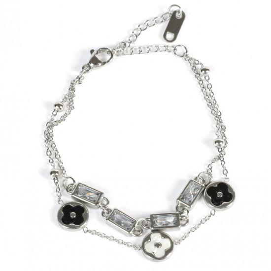 Grossiste bijoux acier inoxydable pour revendeur, Bracelet argenté double chainette à strass