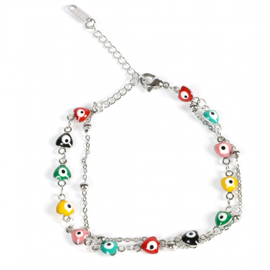 Mayorista de joyas de acero inoxidable para revendedor, Pulsera plateada con cuentas de ojo de nazar multicolor