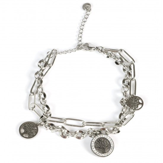 Mayorista de joyeria de acero inoxidable para revendedor, Pulsera plateada charms arboles de la vida