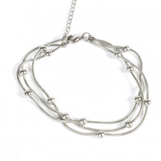 Mayorista de joyas de acero inoxidable para revendedor, Pulsera de cadena triple plateada