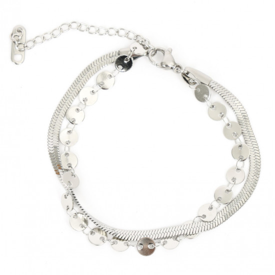 Mayorista de joyas de acero inoxidable para revendedor, Pulsera plateada forrada con chips planos