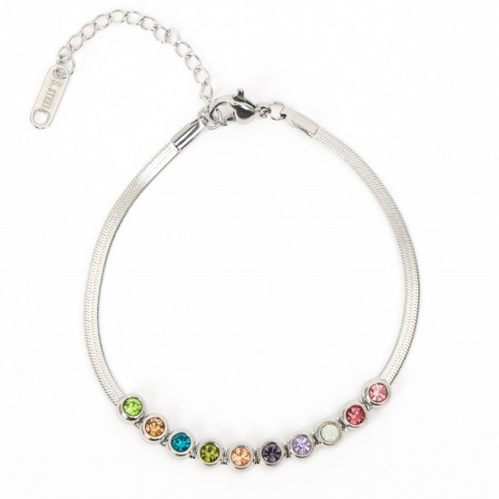 Grossista di gioielli in acciaio inossidabile per il rivenditore, Bracciale argentato con strass multicolori