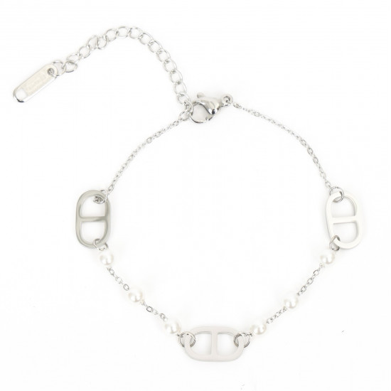 Mayorista de joyas de acero inoxidable para revendedor, Elegante pulsera de plata con perlas