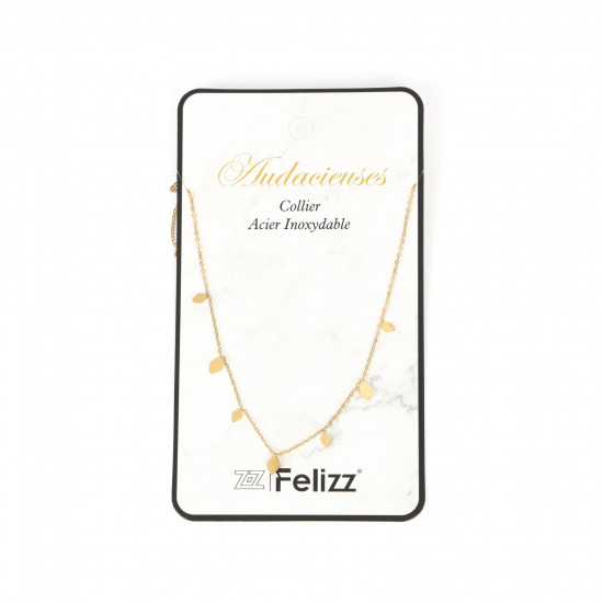 Grossiste bijoux acier inoxydable tendance, Collier doré losanges strass rose