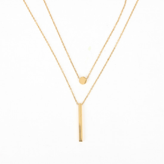 Wholesaler stainless steel jewelry, Double chain gold necklace pendant