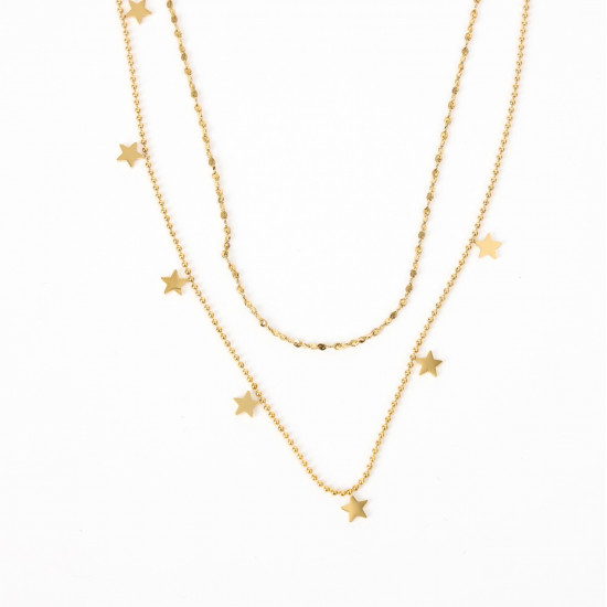 Mayorista joyas acero inoxidable tendencia, Collar oro doble cadena estrellas