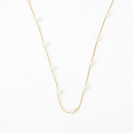 Mayorista de joyas de acero inoxidable, Collar de oro con perlas blancas