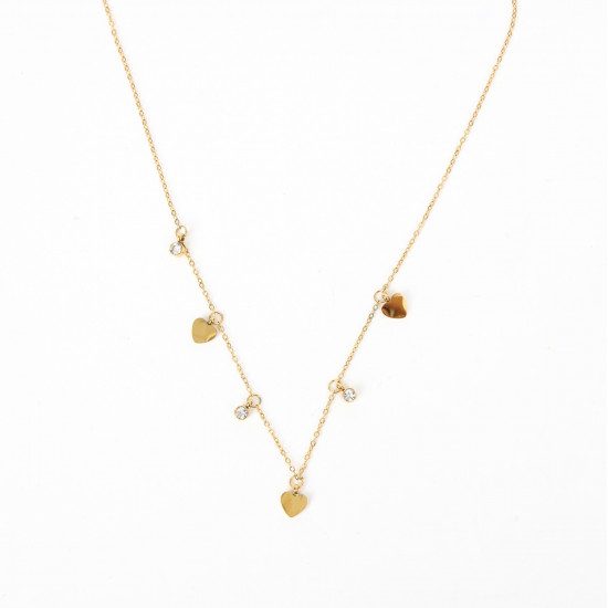 Wholesaler stainless steel jewelry, Gold necklace hearts and rhinestones