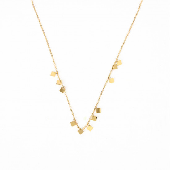 Großhandel für trendigen Edelstahlschmuck, Goldene Halskette mit kleinen Quadraten