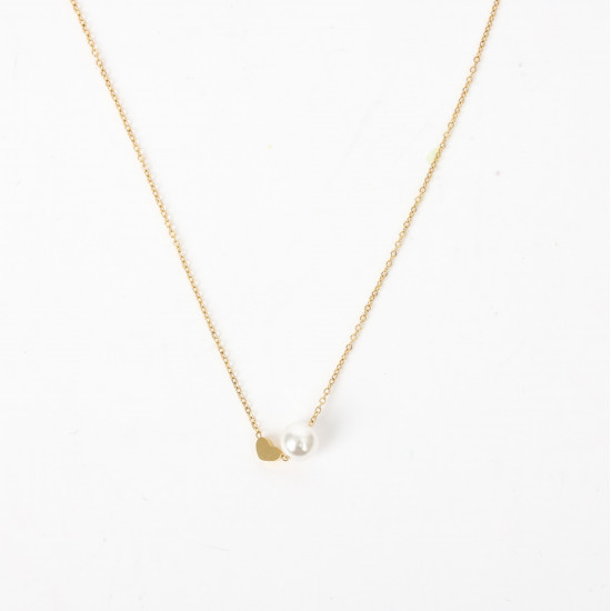 Mayorista de joyas de acero inoxidable, Collar de perlas blancas y corazón de oro