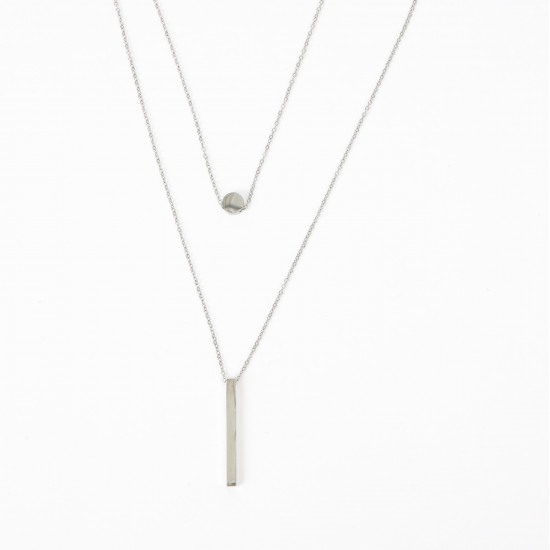 Großhändler trendiger Edelstahlschmuck, Silberne Halskette mit doppelter Kette Anhänger