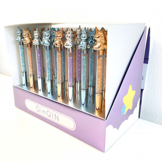 Grossiste gadget pour filles, présentoir 48 stylos licornes strass