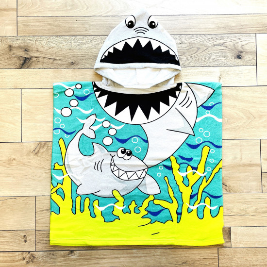 Cape de bain enfant requin gris clair, grossiste serviettes de plage