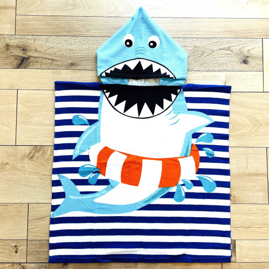Capa de baño infantil azul tiburón, toallas de playa al por mayor