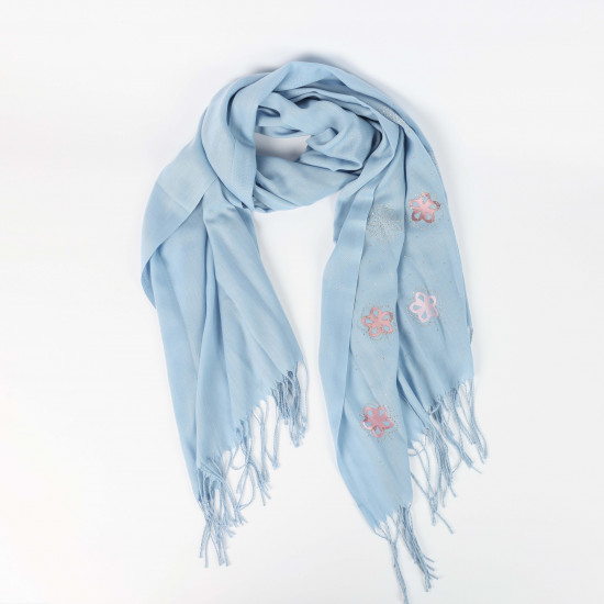 Blaues langes Halstuch mit rosa Blumen und Strasssteinen, Lieferant Halstuch Felizz