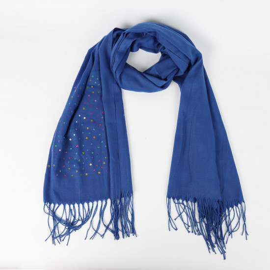 Long dark blue scarf with colored rhinestones, scarf supplier Felizz
