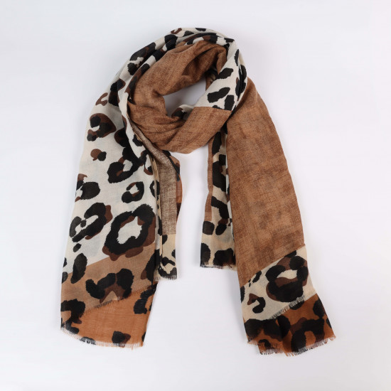Sciarpa lunga leopardata beige e marrone, fornitore di sciarpe Felizz