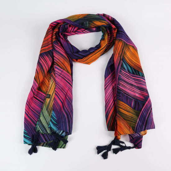 Multicolored long scarf with pompom, scarf supplier Felizz