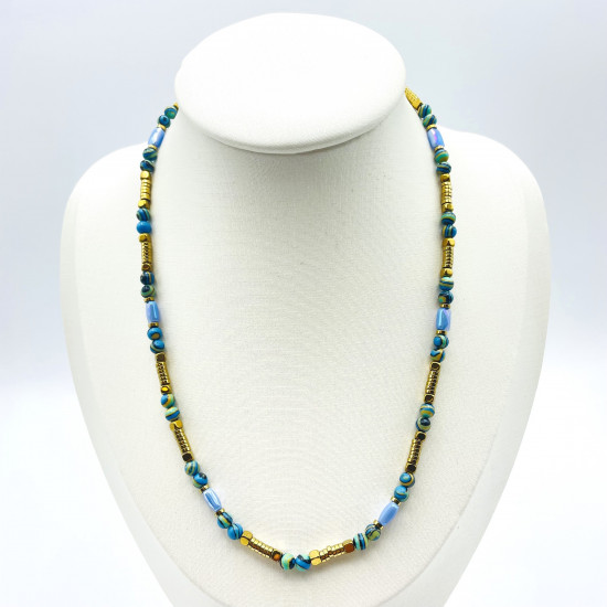 Fournisseur colliers en perles fantaisie, collier perles balinaises GN18-31N TURQUOISE