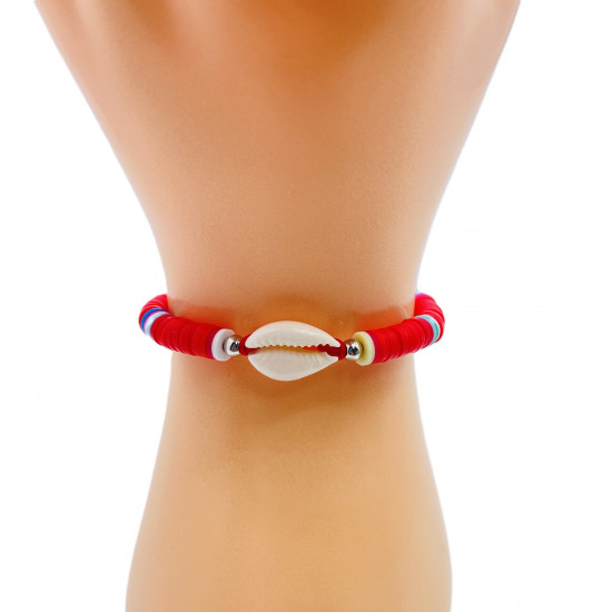 Bracciali Heishi di colore rosso con conchiglia, gioielli di moda all'ingrosso