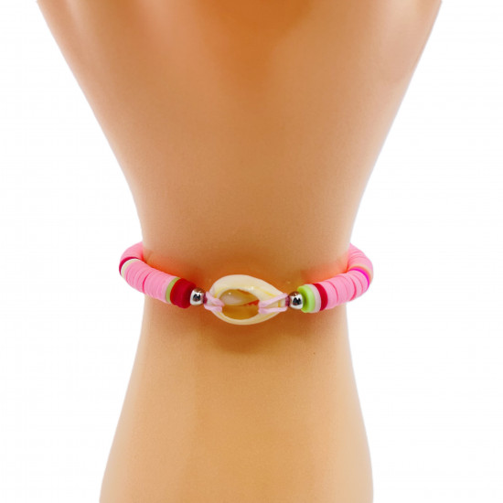 Bracciali heishi rosa chiaro con conchiglia, gioielli di moda all'ingrosso