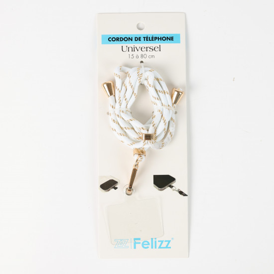 Fournisseur accessoires de mode, cordon de téléphone blanc doré- Felizz