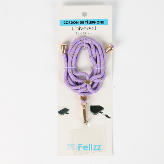 Fournisseur accessoires de mode, cordon de téléphone violet doré - Felizz