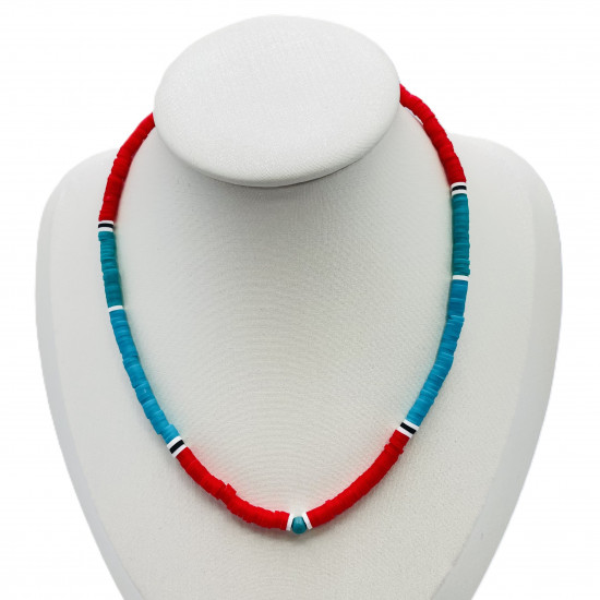 Grossista collana Francia, fine collana heishi blu e rosso - Felizz