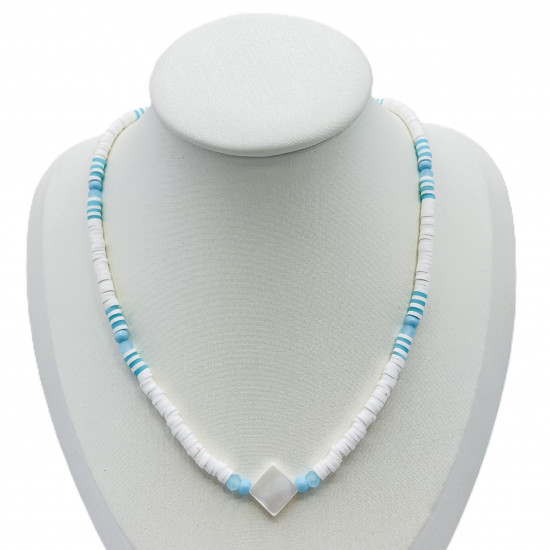 Grossista collana Francia, collana heishi fine perline bianche blu - Felizz