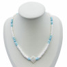 Fine collana di heishi bianchi con perline blu