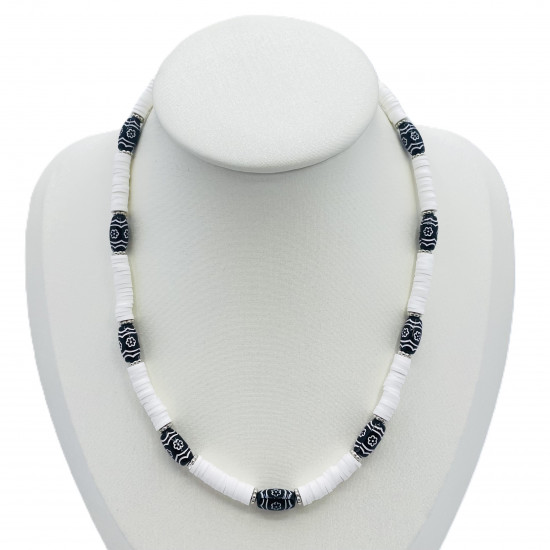 Grossista collana Francia, spessa collana heishi bianco con perline nere - Felizz