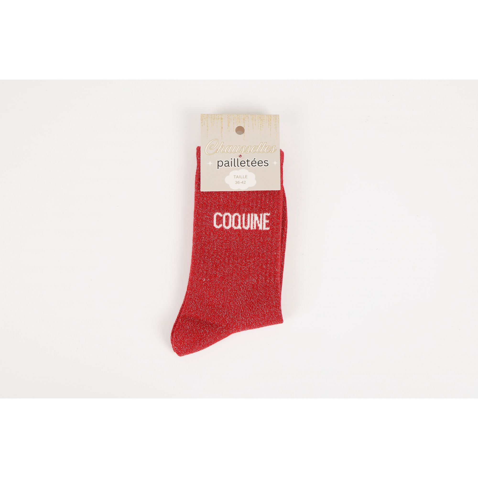 Chaussettes à Paillettes Avec Message Coquin - Taille Unique 36-42 (Coton, Polyester, Fil Métallique)