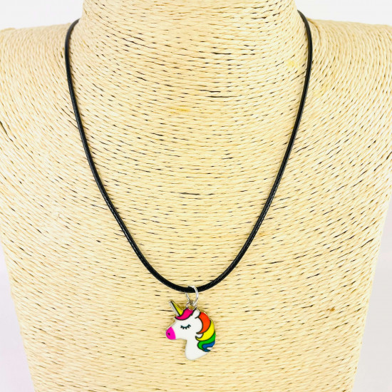 Fournisseur colliers fantaisies email licorne enfants, vente en gros colliers G173-4F