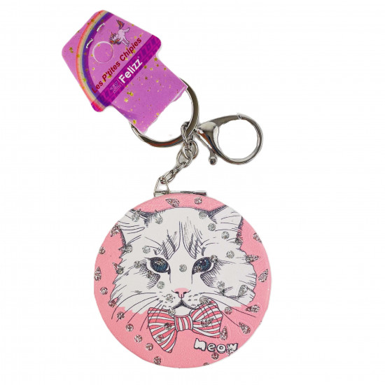 Fornitore accessori per bambini, portachiavi a specchio gatto rosa CN101-1