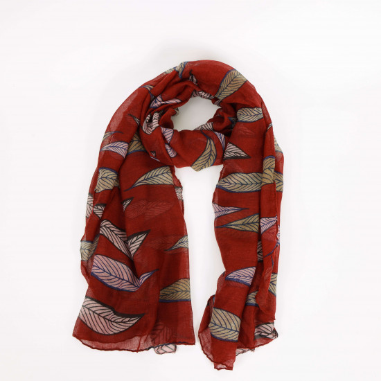 Foulard long feuilles couleur rouge, fournisseur foulard Felizz