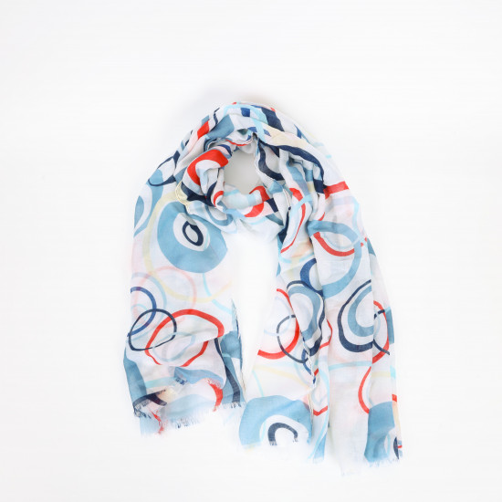 Foulard long bleu cercles colorés, fournisseur foulard Felizz