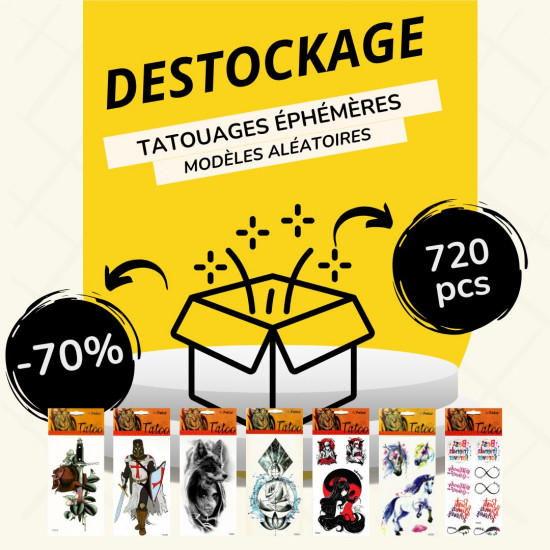 Paquete de liquidación de Tatuajes Efímeros - 720 piezas, Diseños aleatorios