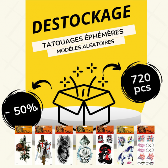 Paquete de liquidación de Tatuajes Efímeros - 720 piezas, Diseños aleatorios
