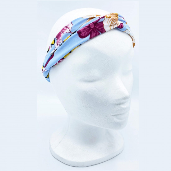 Wholesaler hairband bow with flowers in light blue - Felizz