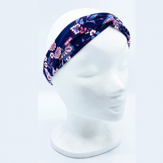 Grossiste bandeau cheveux nœud floral coloris bleu marine - Felizz