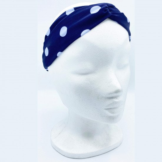 Grossiste bandeau cheveux nœud à pois coloris bleu marine - Felizz