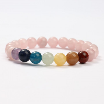 G151-03 Bracelets minéraux Quartz rose et 7 chakras