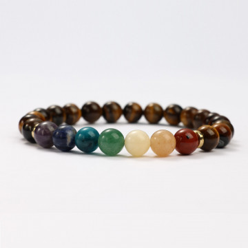 G151-19 Bracelets minéraux Œil de Tigre et 7 chakras