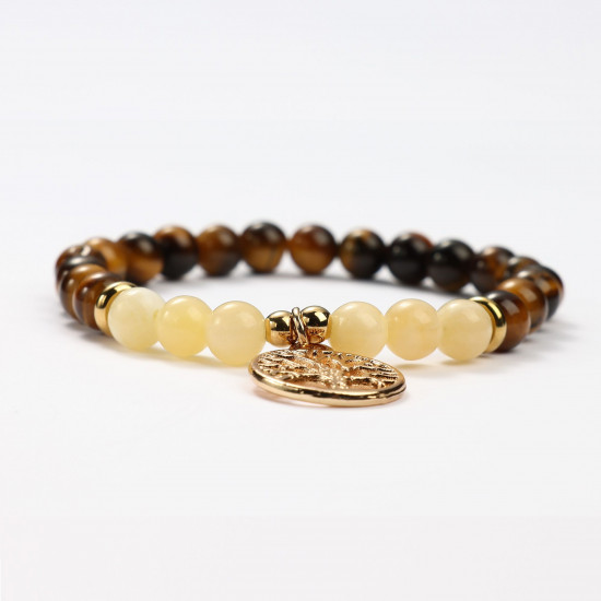 Grossiste bijoux minéraux, Bracelets minéraux Œil de Tigre et Calcite Miel