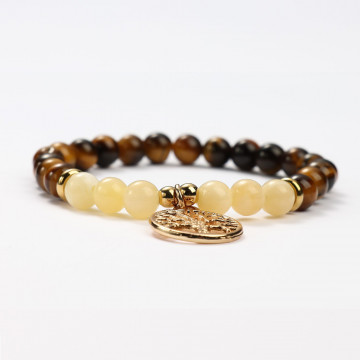 G151-22 Bracelets minéraux Œil de Tigre et Calcite Miel