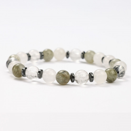 Grossiste bijoux minéraux, Bracelets minéraux Labradorite, Jade blanc et Cristal blanc