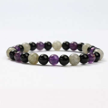 Mineral bracelets Amethyst, Labradorite and Obsidian