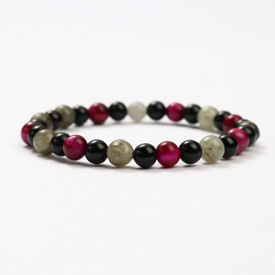 Großhändler für Mineralschmuck, Mineralarmbänder mit rosa Tigerauge, Labradorit und Obsidian